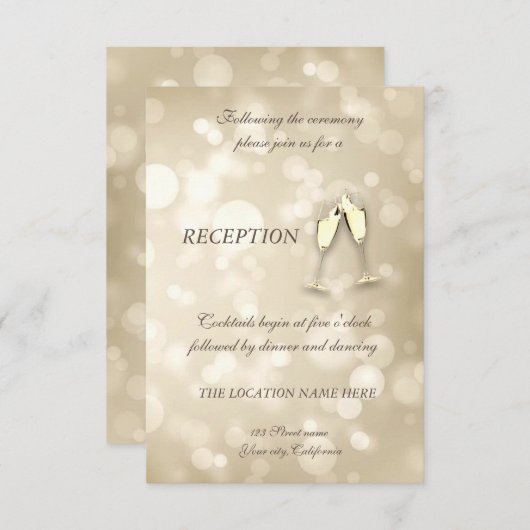 Invitation Elégant Bokeh Vins Lunettes de mariage Réception d (Devant / Derrière)