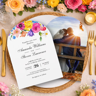 Invitation Élégant Bold Coloré Fleurs aquarelle mariage