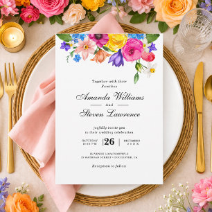 Invitation Élégant Bold Coloré Fleurs aquarelle mariage