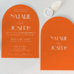 Invitation Elegant Bold Orange Stylish Retro Arched Wedding<br><div class="desc">This wedding invitation is perfect for your wedding if you are looking for an elegant unique and easy editable arched wedding invitation .An elegant unique simple minimalist bright orange and white wedding template arch invitation. as you see it features plain orange background. And classy Parisian font in white bright bride's...</div>