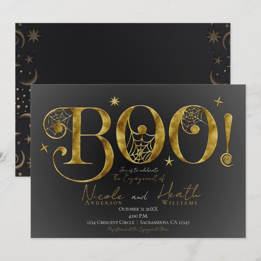 Invitation Élégant BOO Magique Mariage Halloween Or (Devant / Derrière)