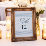 Invitation Elégant bord de mer Bleu Bleu bande Numéro de tabl<br><div class="desc">Guidez vos invités avec élégance avec nos Elégants numéros de table de Mariage Bleu Bleu Bleu Bleu Bleu Côté Côté Mer. Présentant un design classique à rayures bleues côtières, ces numéros de table saisissent parfaitement le charme d'un mariage balnéaire ou marin. La typographie sophistiquée ajoute une touche d'élégance, ce qui...</div>