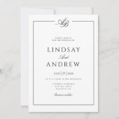Invitation Élégant Bordure Monogramme Mariage Blanc (Devant)