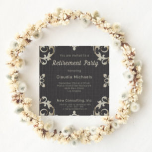 Invitation Elégant Bordure Or Sur Black Retraite Party