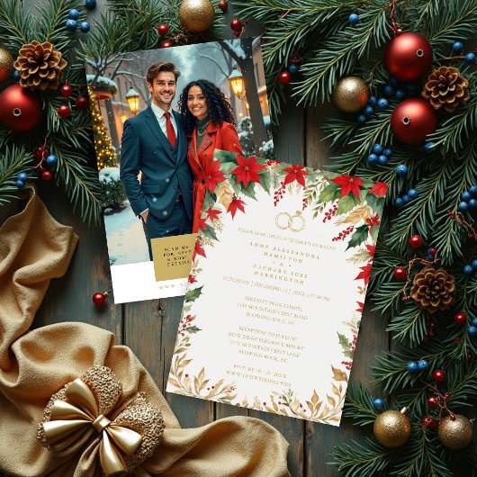 Invitation Elegant Botanical Christmas Frame Wedding Rings
