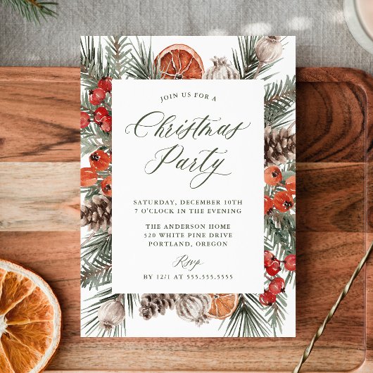 Invitation Elegant Botanical Citrus Frame Christmas Party