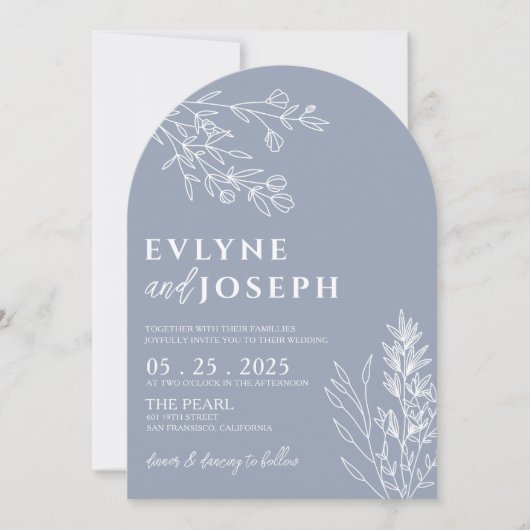 Invitation Elegant Botanical Dusty Blue Boho Arched Wedding (Devant)