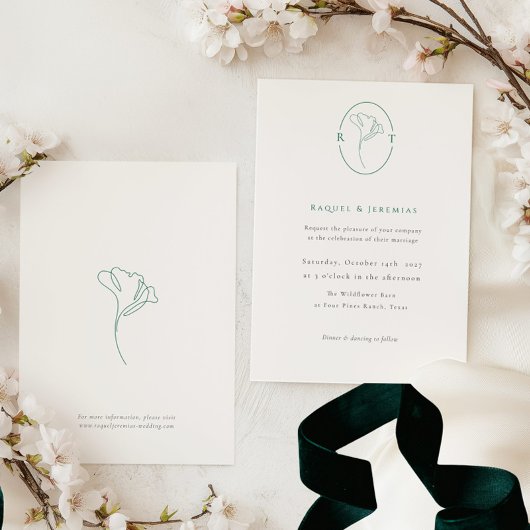 Invitation Elegant Botanical Emerald Monogram Wedding