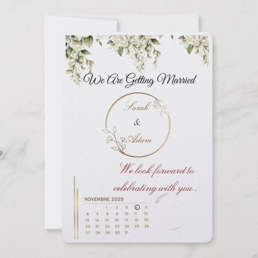 Invitation Elegant botanical gold frame save the date card (Devant)
