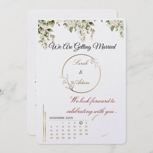 Invitation Elegant botanical gold frame save the date card (Devant / Derrière)