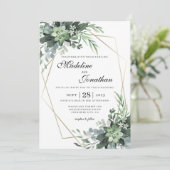 Invitation Elegant Botanical Greenery Gold Geometric Wedding (Debout devant)