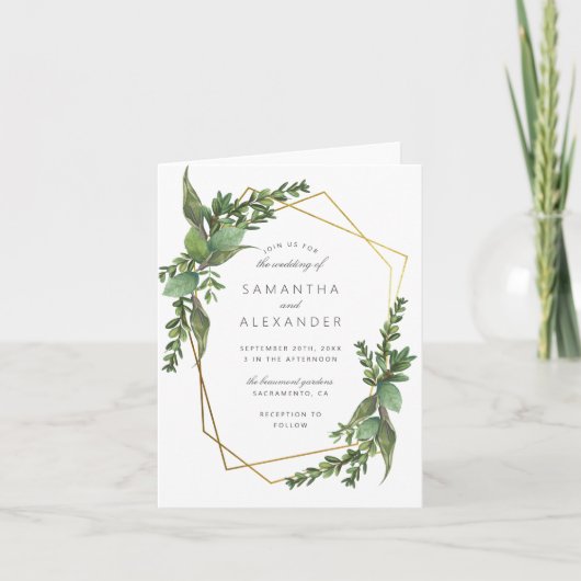 Invitation Elegant Botanical Greenery Gold Geometric Wedding (Devant)