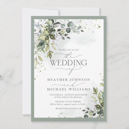 Invitation Elégant Botanical Greenery Mariage d'aquarelle (Devant)