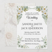 Invitation Elegant Botanical Greenery & White Floral Wedding (Devant / Derrière)