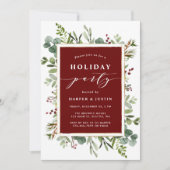 Invitation Elegant Botanical Holiday Party Red (Devant)