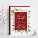 Invitation Elegant Botanical Holiday Party Red<br><div class="desc">This Christmas | Holiday invitation features painted watercolor eucalyptus,  green leaves,  red berries,  pine branches,  and a faux gold rectangle frame with stylish calligraphy. For more advanced customization of this design,  please click the "Customize further" link. Matching items are also available.</div>