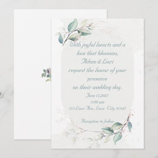 Invitation Elegant Botanical Love Wedding (Devant / Derrière)