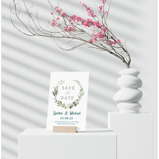 Invitation Elegant Botanical Save the Date Modern Greenery