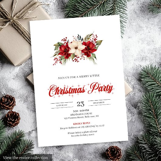 Invitation Elegant Botanical Watercolor Holiday Christmas  