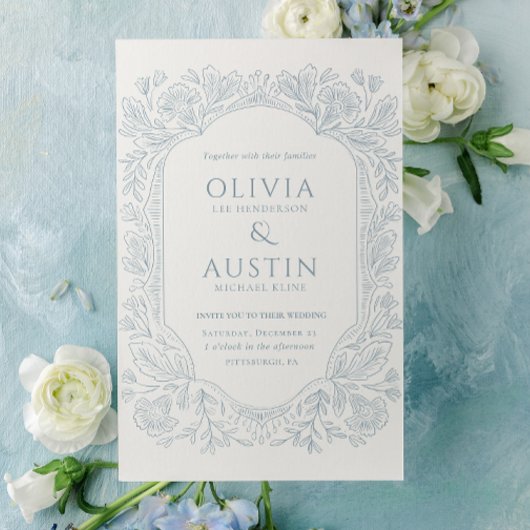Invitation Elegant Botanical Wedding | Heirloom Blue Invite