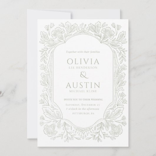 Invitation Elegant Botanical Wedding | Heirloom Sage Invite (Devant)