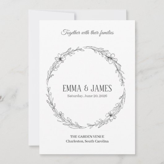 Invitation Elegant Botanical Wreath Minimalist Wedding Invita (Devant)