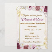 Invitation Élégant botanique à l'aquarelle rouge et or (Devant / Derrière)