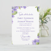 Invitation Elégant Botanique Aquarelle Violets Mariage (Debout devant)