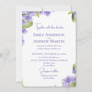 Invitation Elégant Botanique Aquarelle Violets Mariage