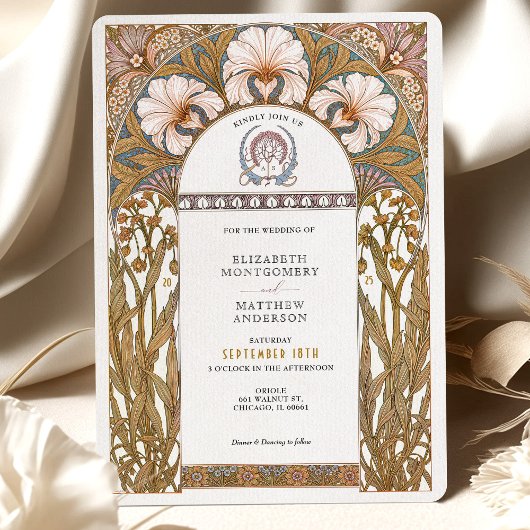 Invitation Élégant Botanique Art Nouveau Floral Mariage