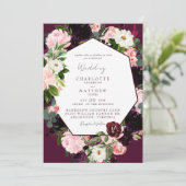 Invitation Élégant botanique Bourgogne Blush Floral (Debout devant)