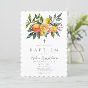 Invitation Élégant Botanique Citrus Cross Girl Baptism
