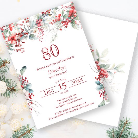Invitation Elégant Botanique de Berry d'hiver 80e anniversair