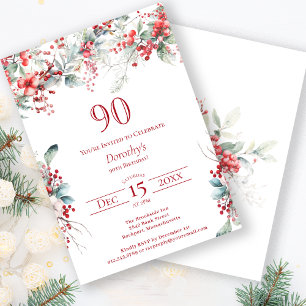 Invitation Elégant Botanique de Berry d'hiver 90e anniversair