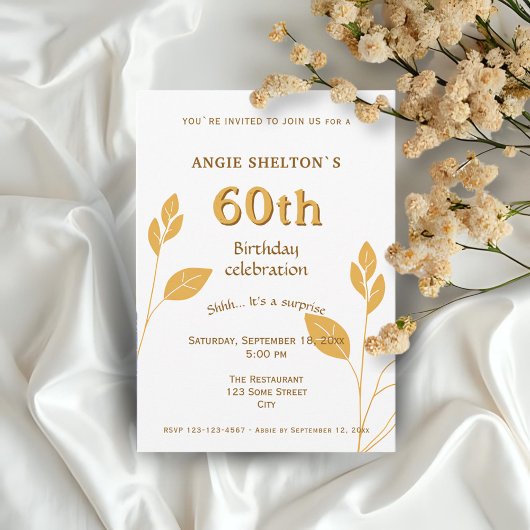 Invitation Élégant Botanique de feuillage d'or 60e anniversai