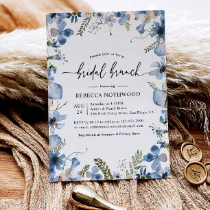 Invitation Elégant Botanique Dusty Blue Floral Bridal Brunch