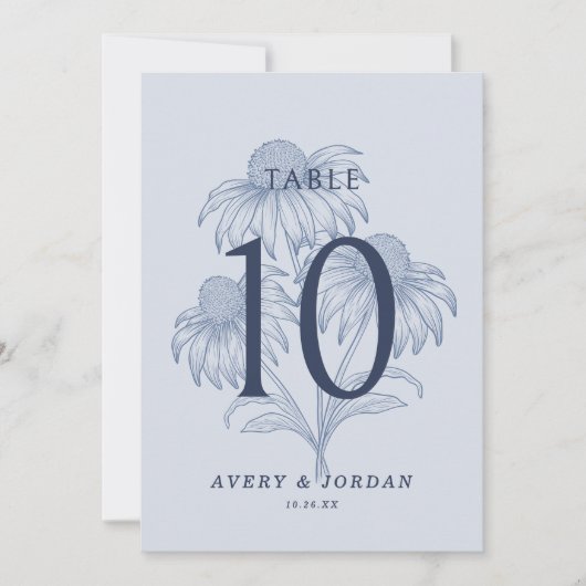 Invitation Elégant Botanique Dusty Blue Mariage Numéro de tab (Devant)