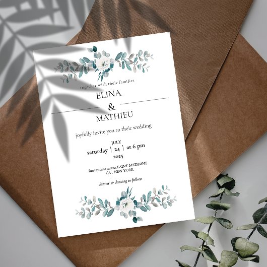 Invitation Elégant Botanique eucalyptus mariage de verdure