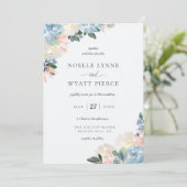 Invitation Élégant Botanique Floral Mariage bleu clair (Debout devant)