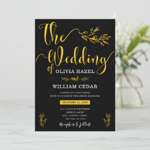 Invitation Elégant Botanique Noir Jaune Customisé Mariage