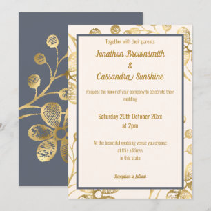 INVITATION ÉLÉGANT BOTANIQUE OR BLUSH ROSE MARINE MARIAGE