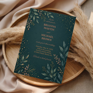 Invitation Élégant Botanique Or Sarcelle