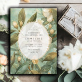 Invitation Élégant Botanique Or Vert Floral Retraite