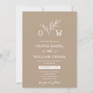 Invitation Élégant Botanique Pale Taupe Mariage Monogramme