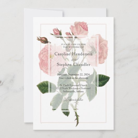 Invitation Élégant Botanique rose doux Mariage de script flor (Devant)