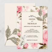 Invitation Élégant Botanique Rose Roses Floral (Devant / Derrière)