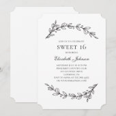 Invitation Élégant botanique Sweet 16. Jardin 16e anniversair (Devant / Derrière)