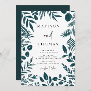 Invitation Elégant Botanique Turquoise Mariage bleu