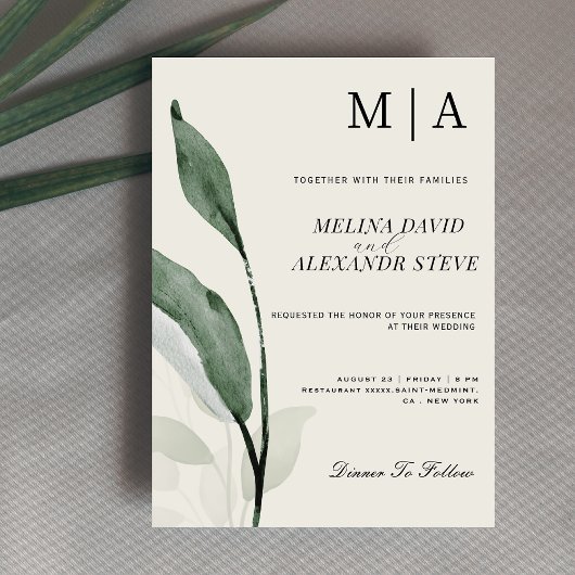 Invitation Elégant botanique Verdure eucalyptus mariage