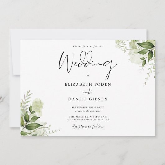 Invitation Élégant Botanique Verdure Monogramme Mariage (Devant)